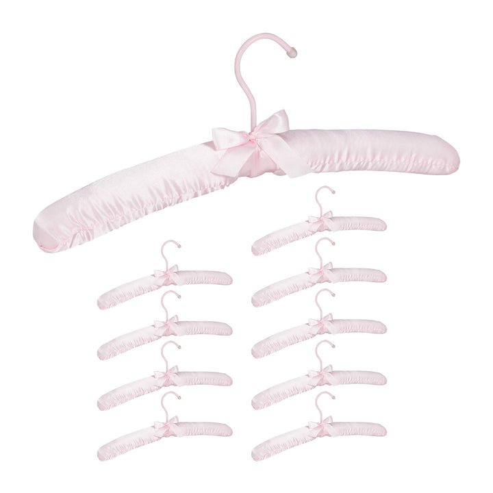 Relaxdays Kleiderbügel Satin, 10er Pack, weich gepolstert, 360° drehbarer Haken, dekorative Schleife