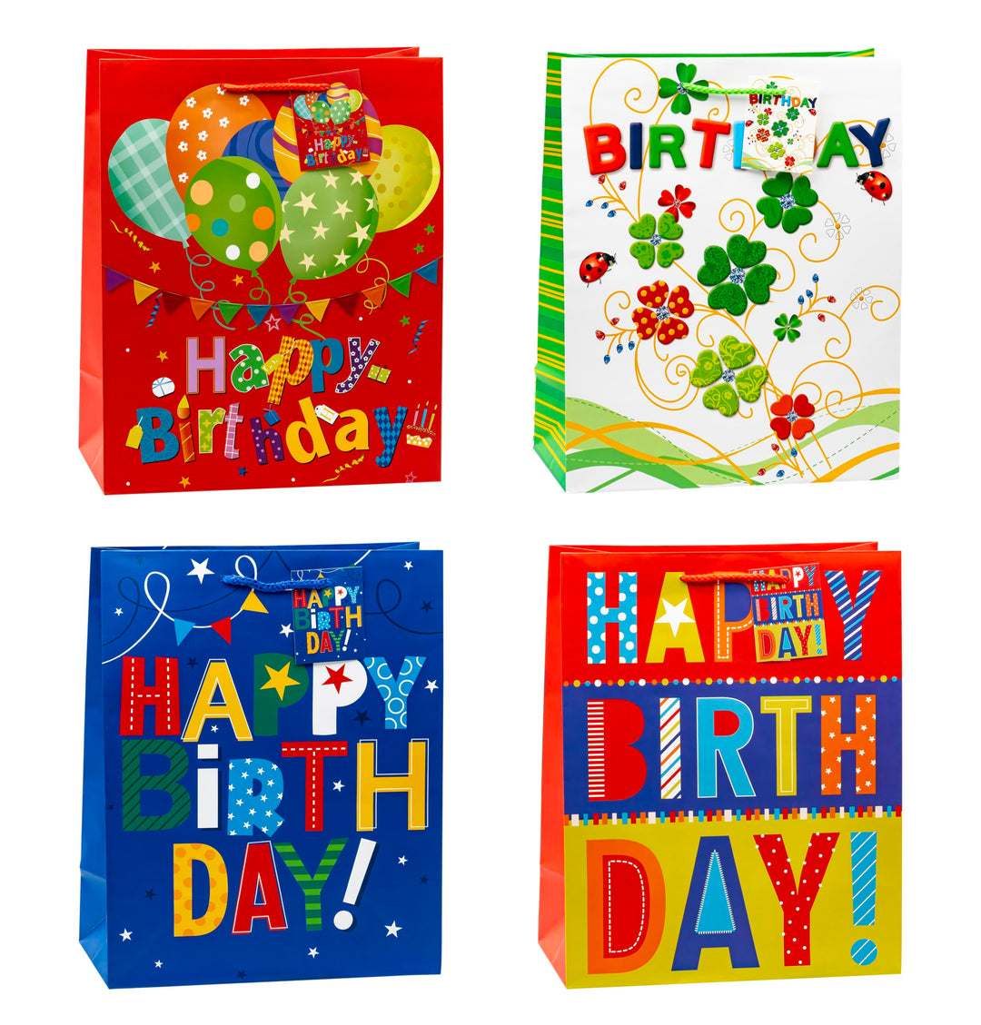 TSI Geschenktüten HAPPY BIRTHDAY, 12er Packung, Grösse: Gross (HxBxT 32 x 26 x 13,5 cm), Art. Nr. 83