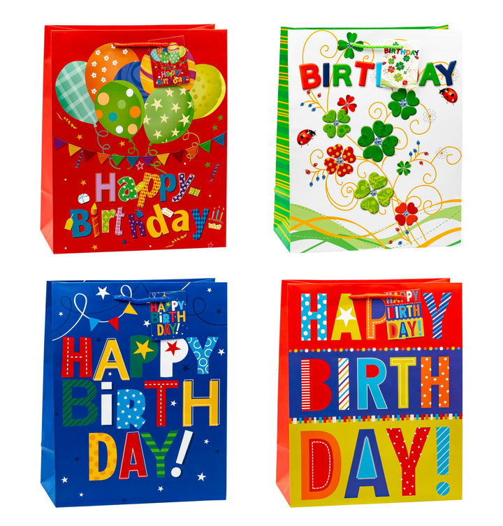 TSI Geschenktüten HAPPY BIRTHDAY, 12er Packung, Grösse: Gross (HxBxT 32 x 26 x 13,5 cm), Art. Nr. 83