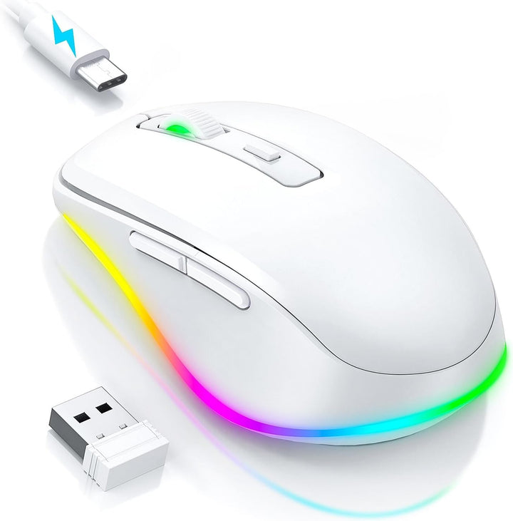 seenda Kabellose Maus LED, Wiederaufladbar Maus Kabellos mit Maus Jiggler, Leise 2.4G USB Funkmaus f