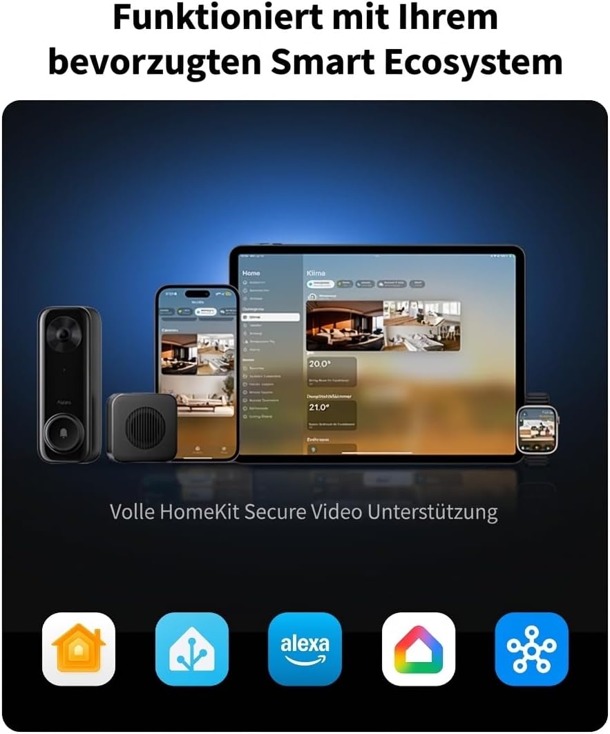 Aqara Türklingel-Kamera G400 mit Chime, Kabelgebunden/PoE, HomeKit Secure Video, 2K HD Panoramaansic