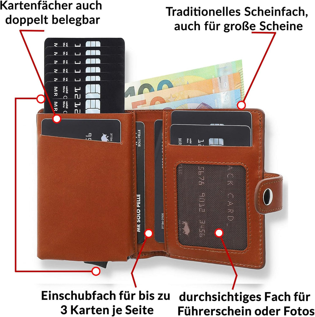 Solo Pelle Leder Geldbörse Q-Wallet mit integriertem Kartenetui für 15 Karten + Geldscheine geeignet