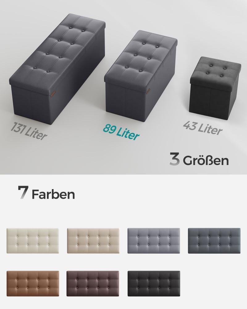 SONGMICS 76 cm Sitzbank mit Stauraum, Sitztruhe, Aufbewahrungsbox, Fusshocker, faltbar, gepolstert,