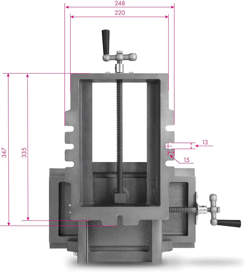 EBERTH Kreuztisch aus Gusseisen und Stahl, Arbeitstisch 200 x 360 mm, Arbeitshöhe 120 mm, 2 Achsen S