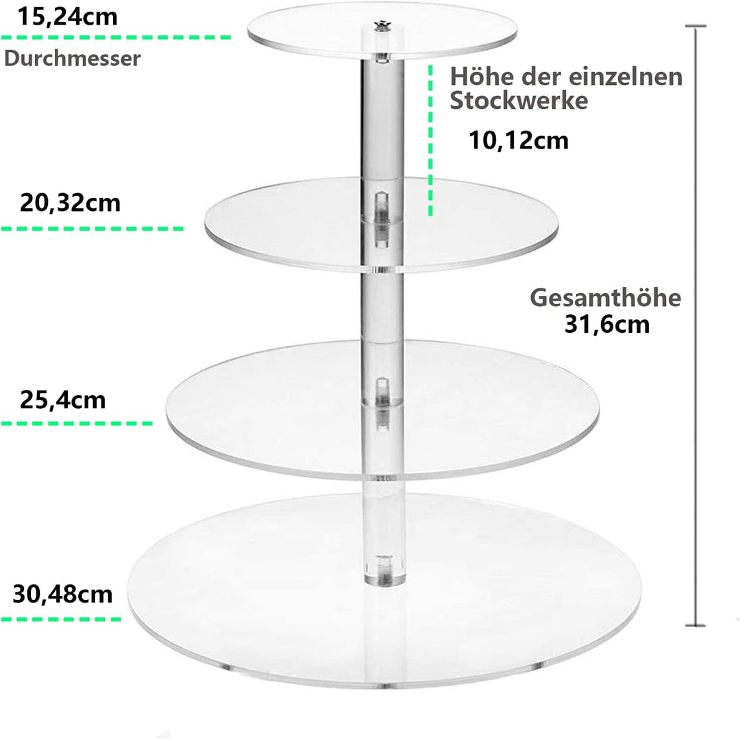 SOQKEEN Cupcake Ständer, Tortenständer 4 Etagen Acryl, 31,6cm klar rund Torten Etagere 4-stöckig Acr