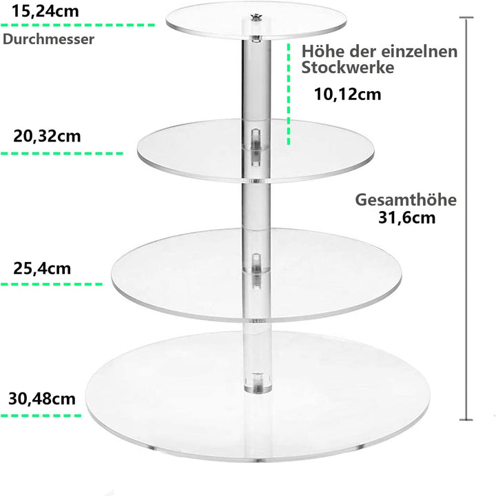 SOQKEEN Cupcake Ständer, Tortenständer 4 Etagen Acryl, 31,6cm klar rund Torten Etagere 4-stöckig Acr