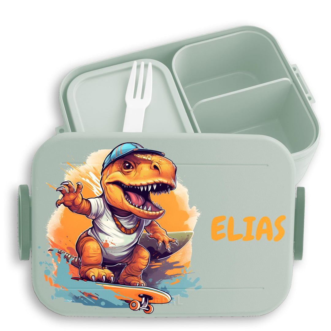 Kinder Bento Box Midi Lunchbox für Mepal Bentobox - Dino T-Rex Dinosaurier TRex Skateboard - 900 ml