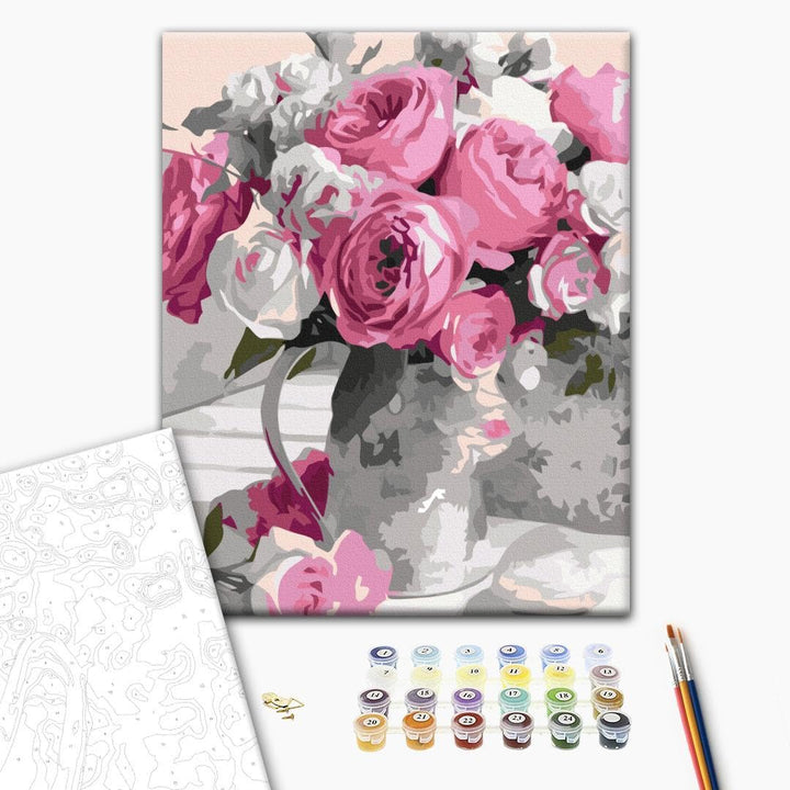 murando - Malen nach Zahlen Blumen Blumenstrauss Pfingstrose 40x60 cm Malset mit Holzrahmen auf Lein