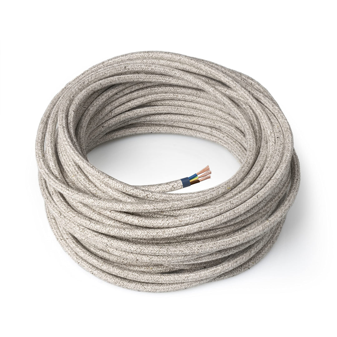 Amarcords - Textilkabel für Lampen CANVAS BEIGE, rund, Leinen, 3 Meter, mit Erdung 3x0,75 - Stoffkab