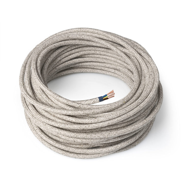 Amarcords - Textilkabel für Lampen CANVAS BEIGE, rund, Leinen, 3 Meter, mit Erdung 3x0,75 - Stoffkab