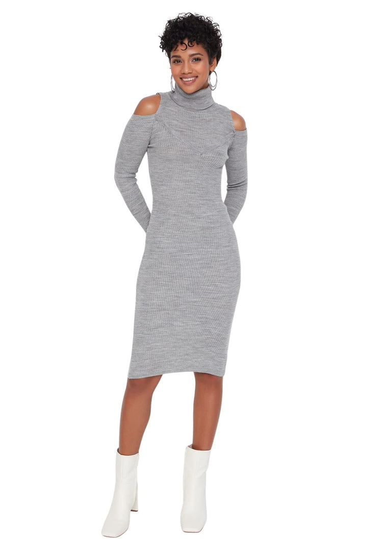 Trendyol Damen Basic Regular Fit Woven Dress Midi, Normale Passform, gewebtes Kleid S Gray, S Gray