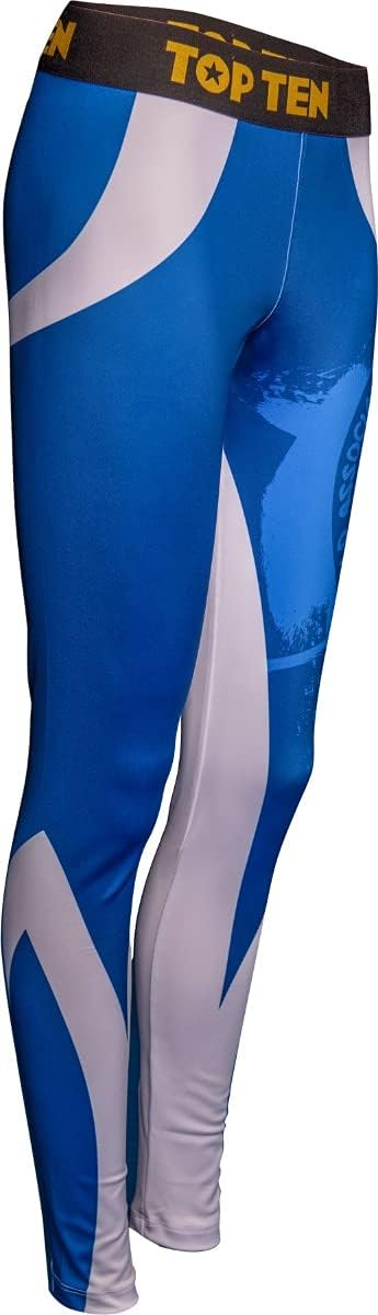 TOP TEN Leggings, Kompressionshose „WAKO Stretch“ L Blau - Weiss, L Blau - Weiss