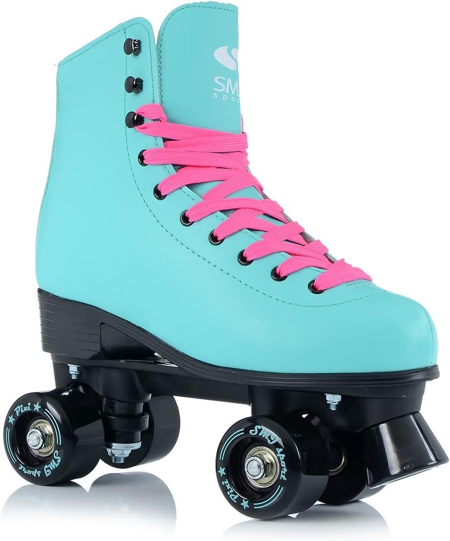 SMJ sport Damen Klassische Retro Rollschuhe | ABEC7 Kugellager | Mint Rosa Mädchen Classic Roller Sk