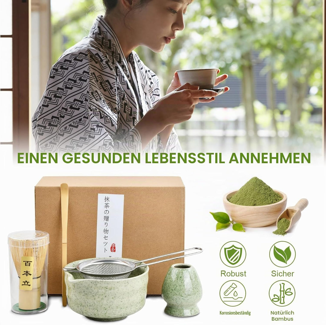 5 in 1 Matcha Set Japanisches Matcha Tee Set mit Matcha Besen, Matcha Schale mit Ausgiesser, Matcha