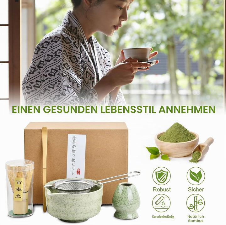 5 in 1 Matcha Set Japanisches Matcha Tee Set mit Matcha Besen, Matcha Schale mit Ausgiesser, Matcha