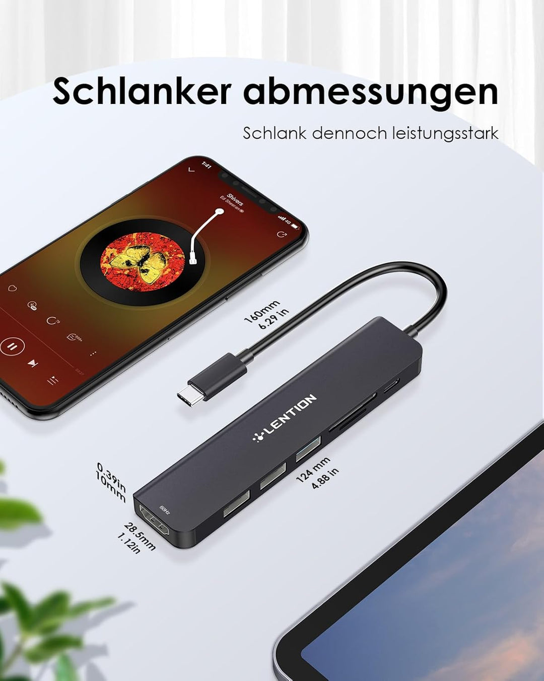 LENTION USB C Hub mit 100W PD Aufladung, 4K@60Hz HDMI, SD/TF Kartenleser, USB 3.0, Adapter USB C kom