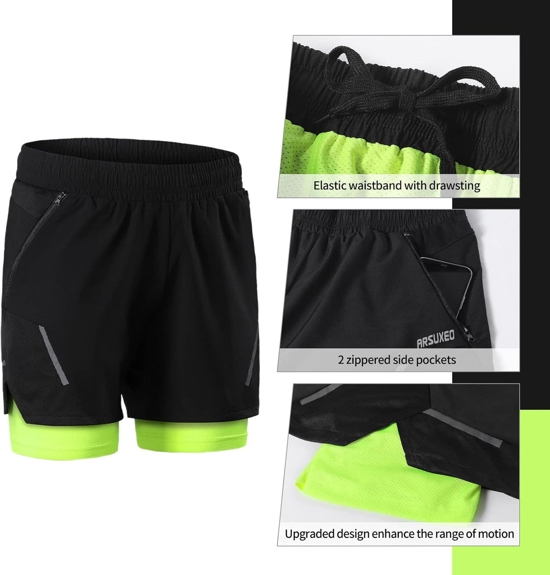 ARSUXEO Laufshorts Herren Laufhosen 2 in 1 Trainingsshorts Kurze Turnhose mit Mesh Liner Reissversch
