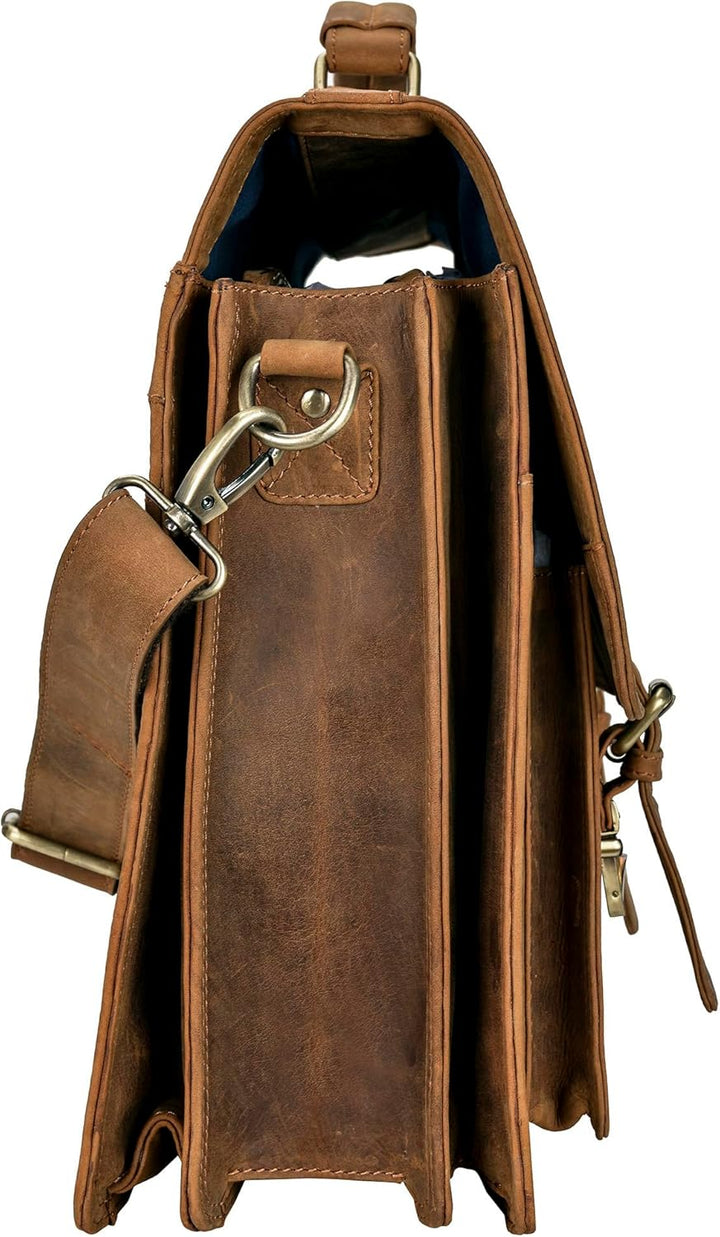 Marc Peter Amsterdam Aktentasche Leder XL Lehrertasche mit Laptopfach 15,6 Zoll grosse Ledertasche z