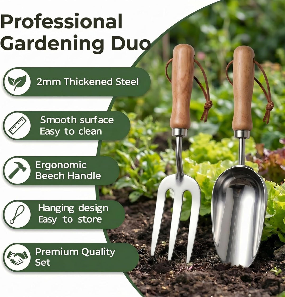 2er Gartenwerkzeug-Set Edelstahl Gartenschaufel Klein | Breiter Gartenschaufel (32x8cm), Bodenschauf