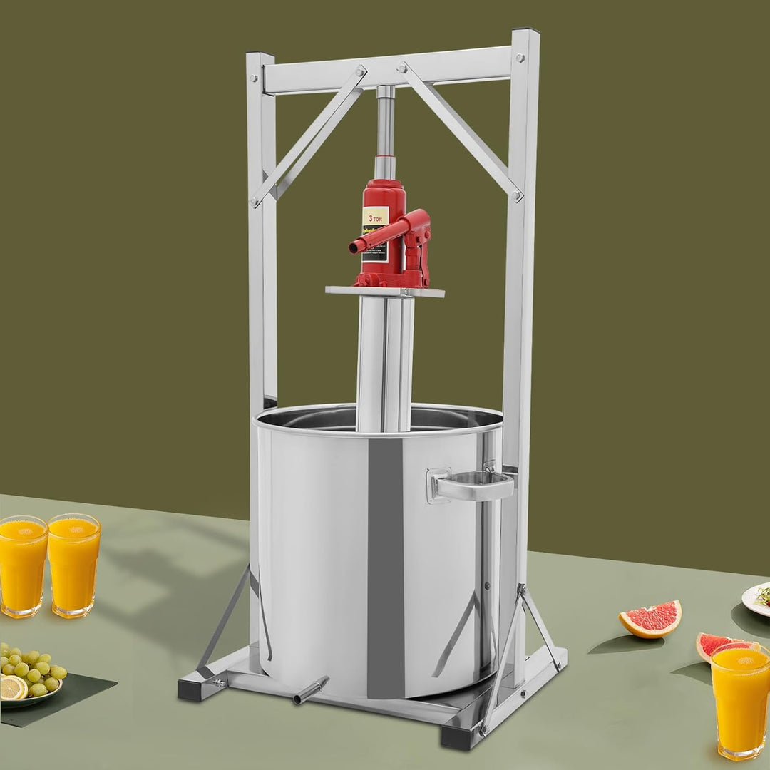 Hydraulische Obstpresse 36L | Edelstahl Weinpresse mit Wagenheber Silber | Edelstahl 304, 36L Fassun
