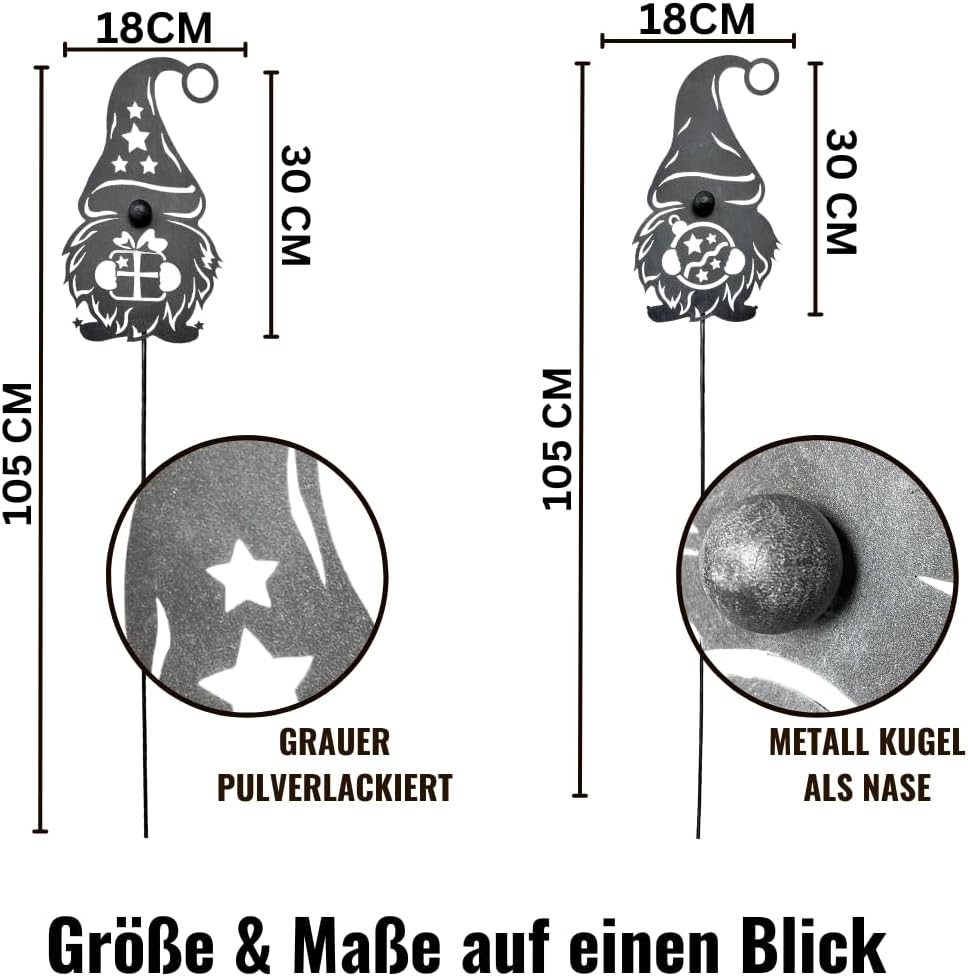 Terma Stahldesign Set Winterzwerg grau 120cm zweier Made in Germany Gartenstecker Outdoor rost deko