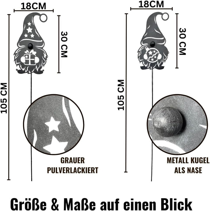 Terma Stahldesign Set Winterzwerg grau 120cm zweier Made in Germany Gartenstecker Outdoor rost deko