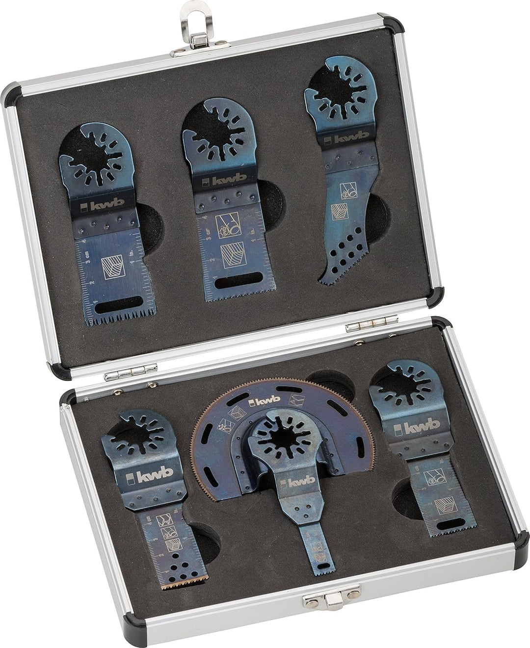 kwb AKKU-TOP Multitool Sägeblätter - Koffer-Set, 7-teilig, inkl. Tauchsägeblatt, Linienschneider und