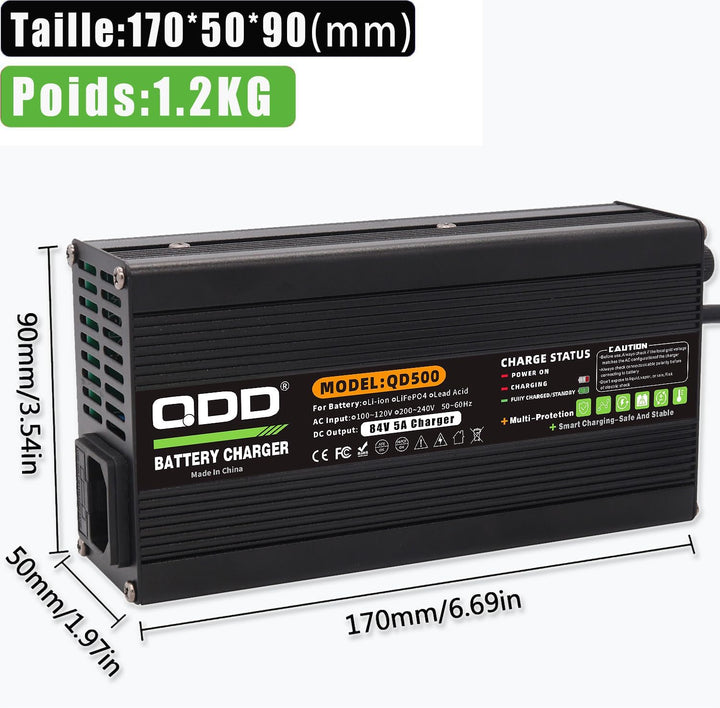 QDD Akku-Ladegerät 84 V 5 A für Elektromotorrad, Lithium-Akku-Pack 72 V 20S, Universal-Schnellladege