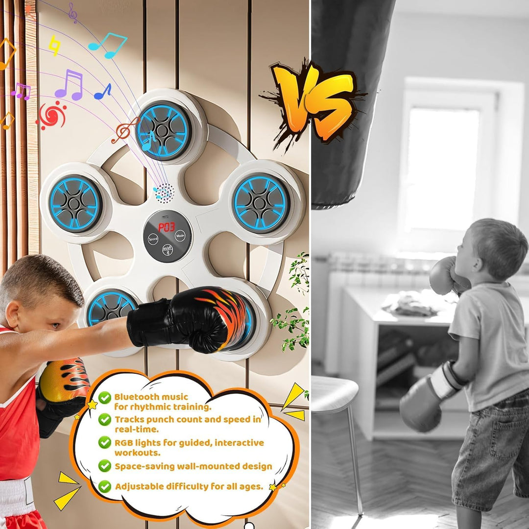 Music Boxing Machine,Boxmaschine mit Bluetooth Musik, LED-Licht und 6 Modes de Vitesse für den Innen