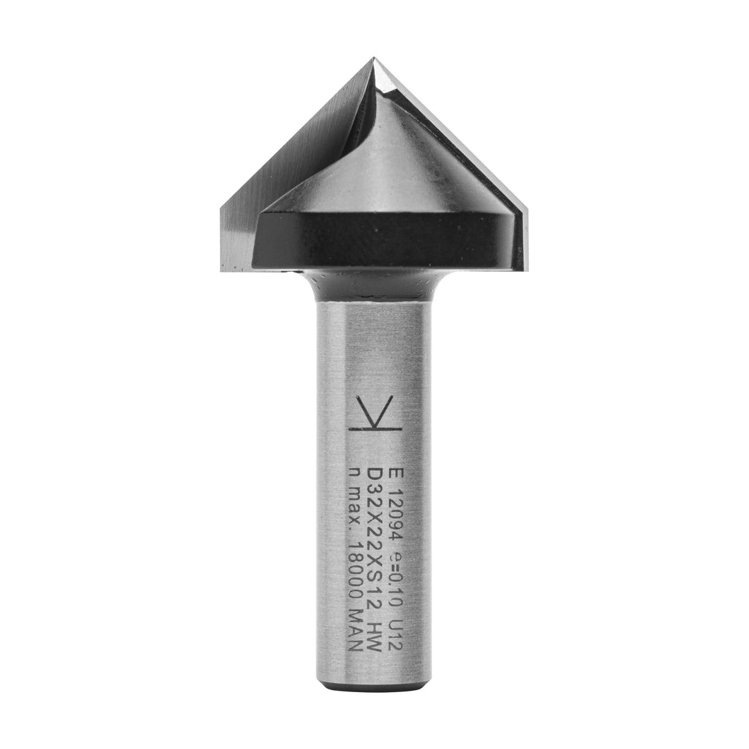 ENT 12094 V-Nutfräser und Schriftenfräser HW, Schaft (S) 12 mm, Durchmesser (D) 32 mm, NL 23,5 mm, E