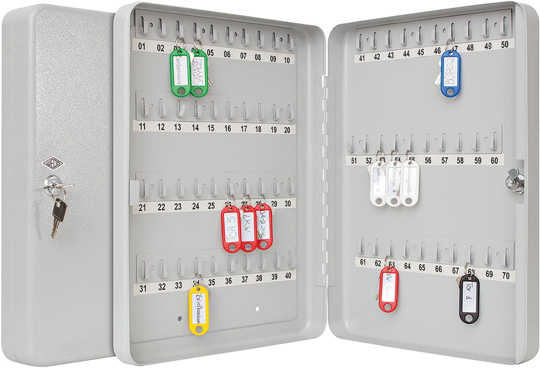 WEDO Schlüsselschrank 70 Schlüssel – kompakte Schlüsselbox aus pulverbeschichtetem Stahl, platzspare