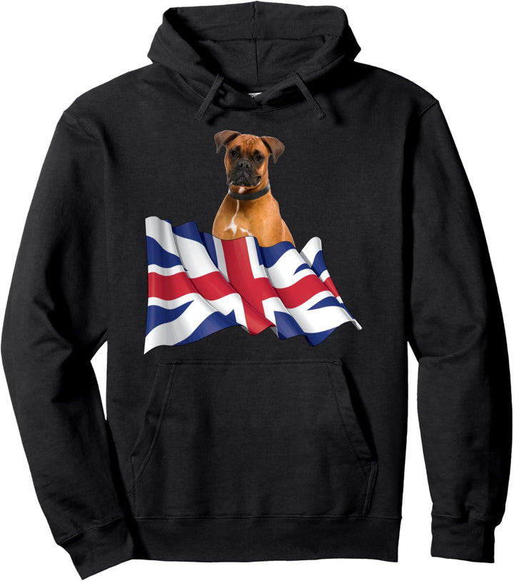 Union Jack Flag Dog Boxer Pullover Hoodie