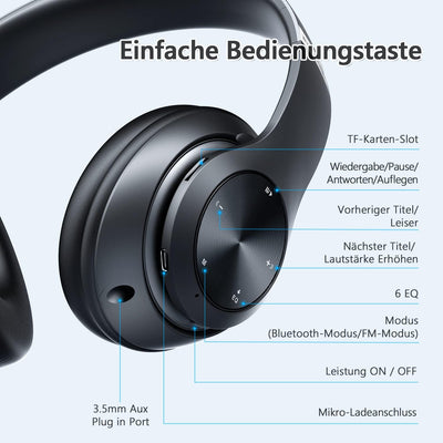 Lankey Sound Kopfhörer Kabellos Bluetooth, 9S Bluetooth Kopfhörer Over Ear mit Mikrofon, 65 Std Kabe