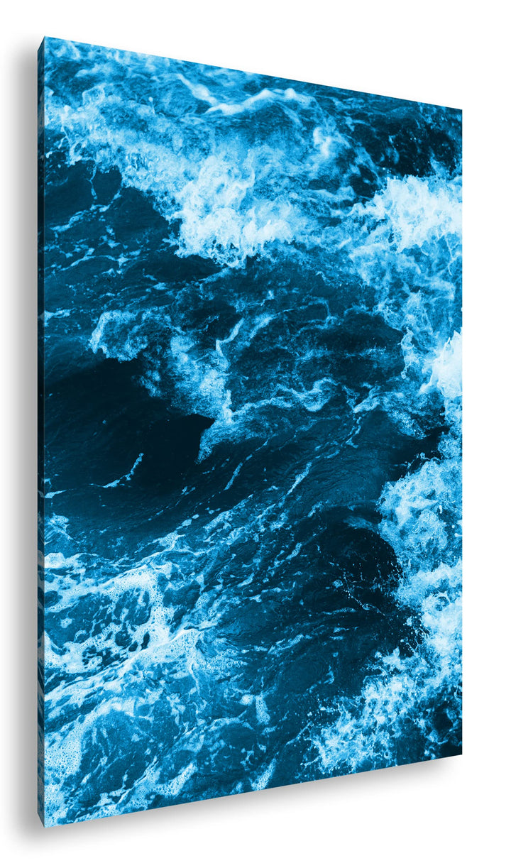 deyoli stürmische Wellen Format 80x60 Effekt: Monocrome Blau als Leinwandbild, Motiv fertig gerahmt