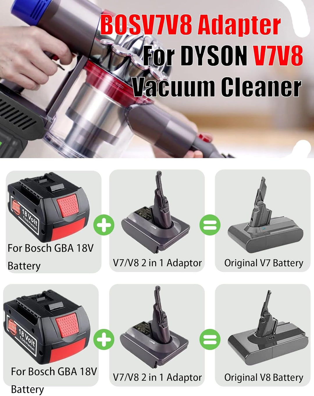 2-in-1 V7/8 Akku-Adapter für Bosch 18V Akku umwandeln für Dyson V7/8 Handstaubsauger Akku kompatibel