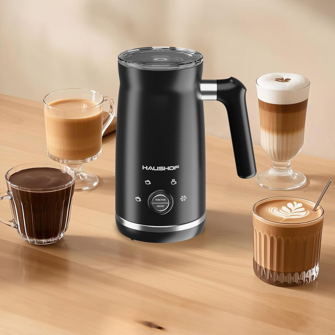 HAUSHOF Elektrischer Milchaufschäumer, 4 in 1 Elektrischer Milchdampfgarer, Automatische Milchschäum