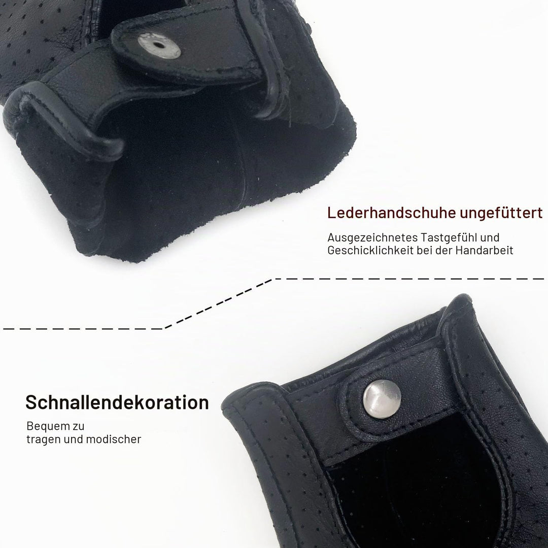 Damen-Lederhandschuhe Vollmaschige Fingerlose Halbfinger-Fahrhandschuhe Small-6.5" Schwarz, Small-6.
