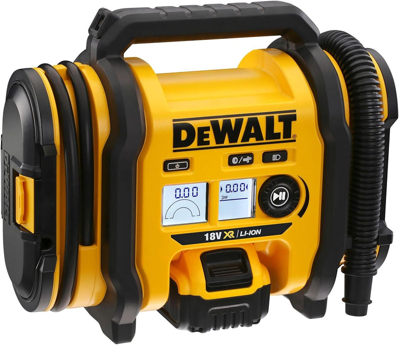 Dewalt Akku-Kompakt-Kompressor (12V-Anschluss oder 18V Akku, 11 bar, für Fahrrad- und Autoreifen, Ro