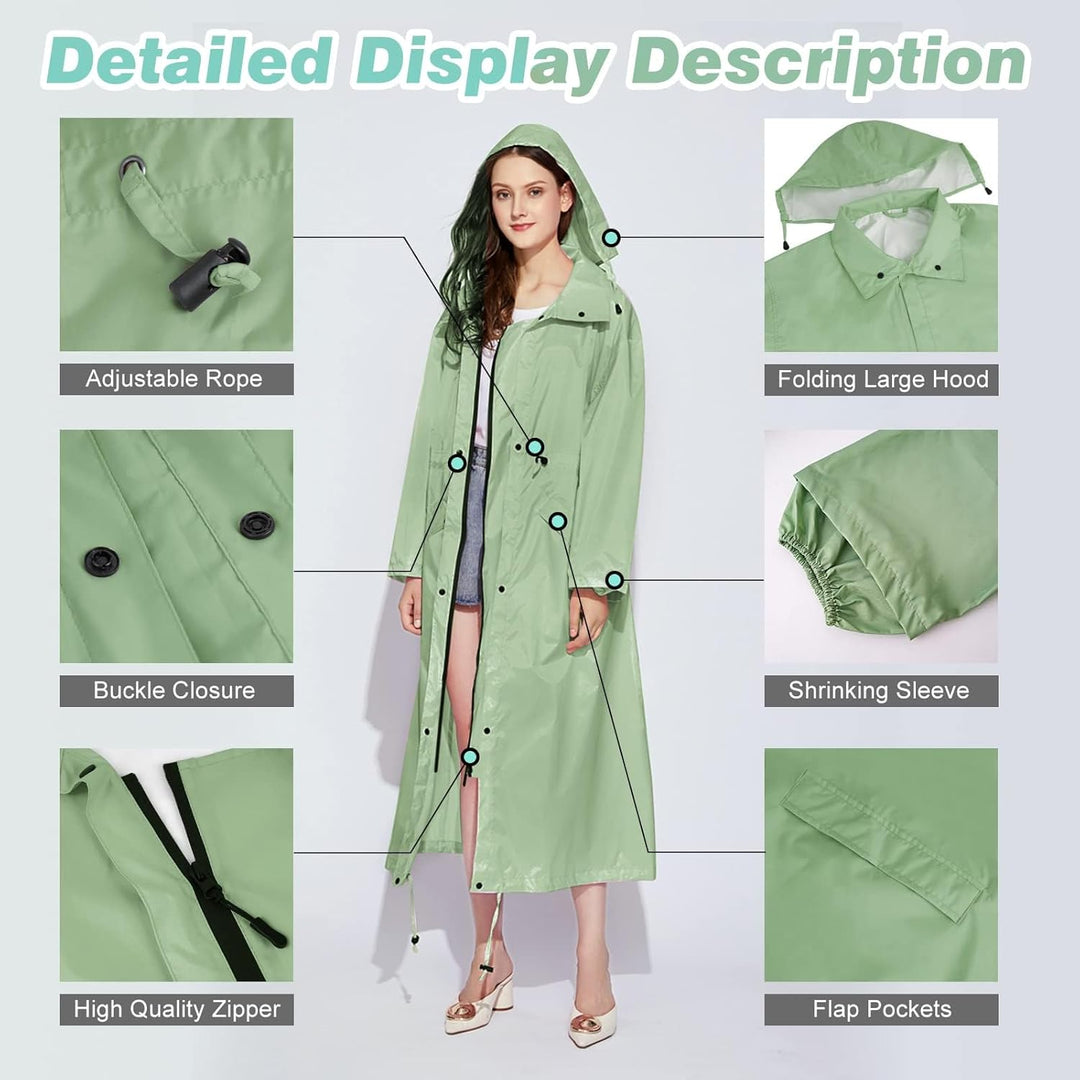 LAMA Stilvoller langer Regenmantel Unisex Regenponcho mit Wasserdichte Pattentasche Kapuze Tunnelzug