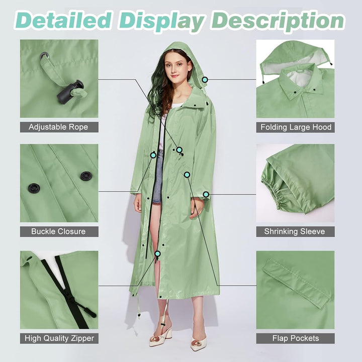 LAMA Stilvoller langer Regenmantel Unisex Regenponcho mit Wasserdichte Pattentasche Kapuze Tunnelzug