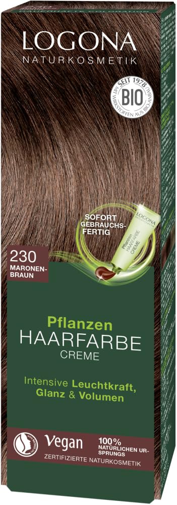 LOGONA Naturkosmetik Pflanzen-Haarfarbe Creme - Maronenbraun - 150 ml - intensive Leuchtkraft, Glanz