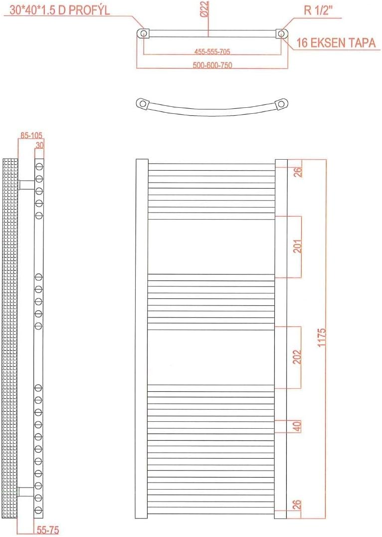 anapont elektrischer Badheizkörper - gebogen - weiss - Zeitschaltuhr Timer-Funktion - Handtuchheizkö