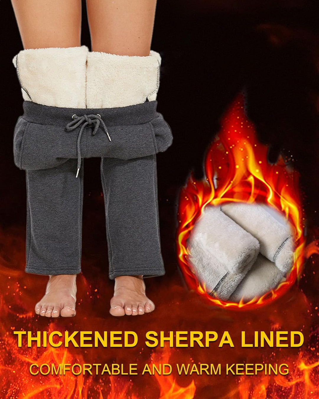 Yutdeng Freizeithose Warme Jogginghose Damen Gefütterte Fleece Winter Sporthose Lang Fleecehose Casu