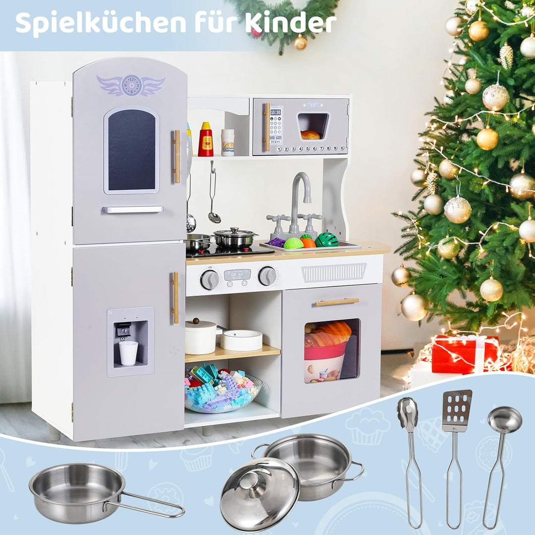 MAMIZO Kinderküche für Kinder, Puppenküche Holz, Spielküche mit Licht und Sound, Spielzeugküche mit