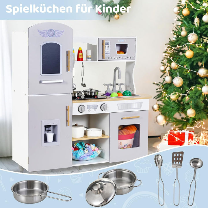 MAMIZO Kinderküche für Kinder, Puppenküche Holz, Spielküche mit Licht und Sound, Spielzeugküche mit