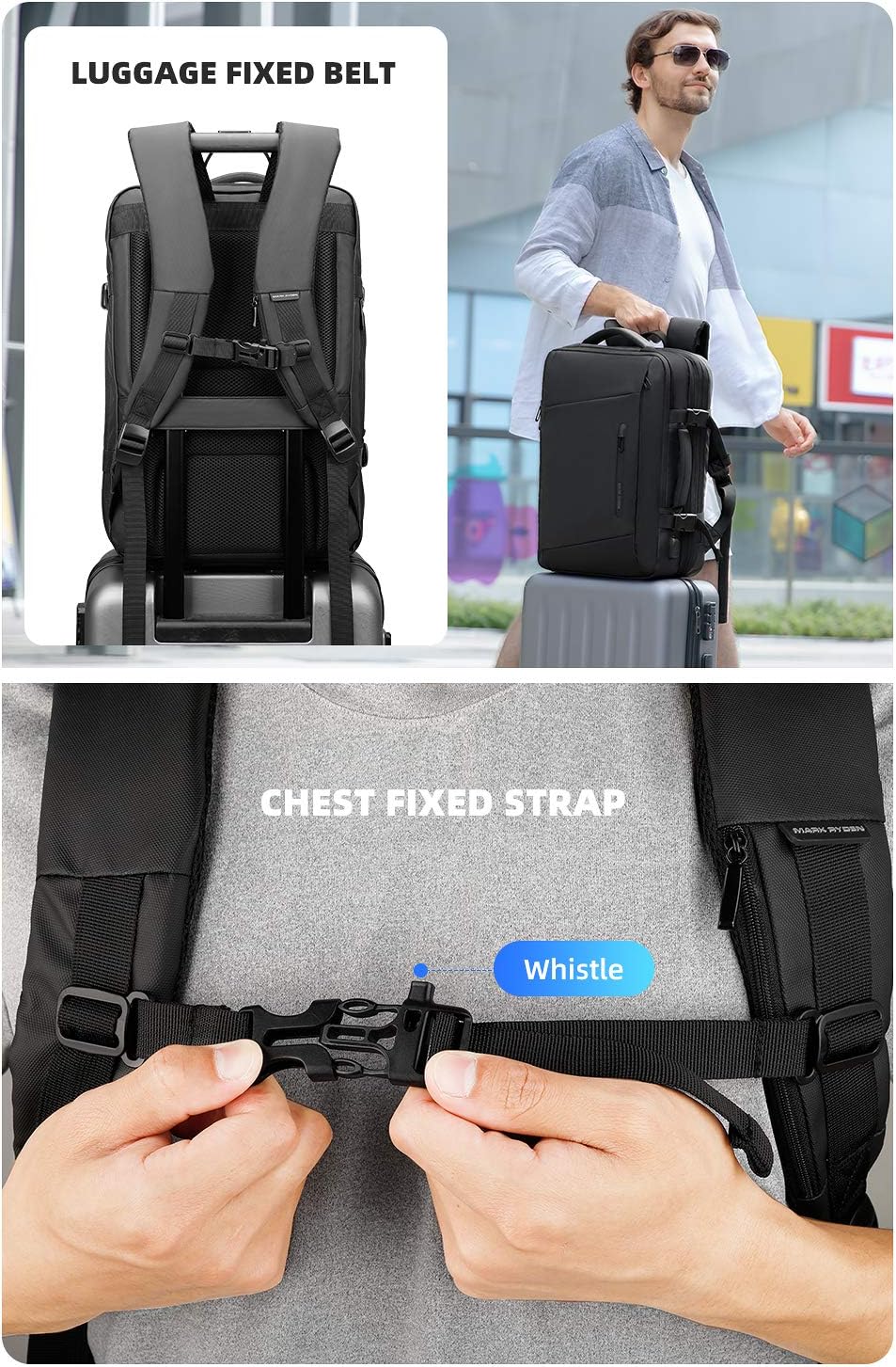 MARK RYDEN Erweiterbarer 25L-40L Rucksack,17-Zoll Business Rucksack Herren, Laptop-Tasche mit USB-La