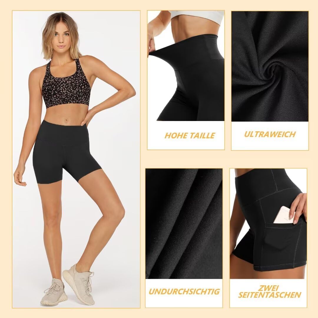 Missluck 2er Pack Radlerhose Damen Hohe Taille Kurze Sporthose Damen Blickdicht Shorts Sommer für Yo