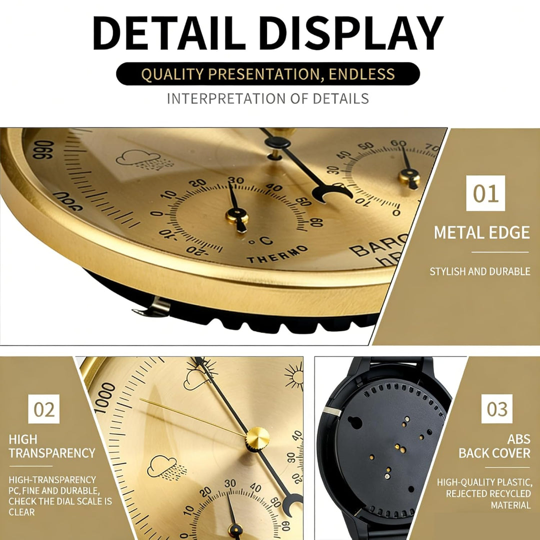 3 in 1 Barometer Hygrometer Temperaturmesser Gold Zifferblatt Weather Station Home Office 130 mm