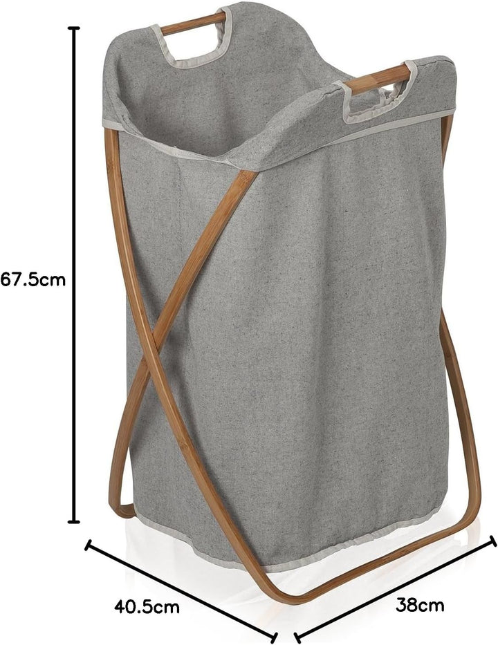Möve Bamboo Klappbarer Wäschekorb 38 x 40,5 x 67,5 cm aus Bambus mit Canvas, Grey