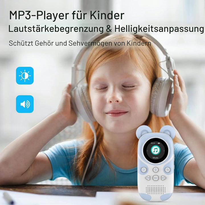 RUIZU 64GB MP3 Player Kinder Bluetooth 5.3 mit kopfhörer Lautsprecher Unterstützt UKW-Radio, Wecker,